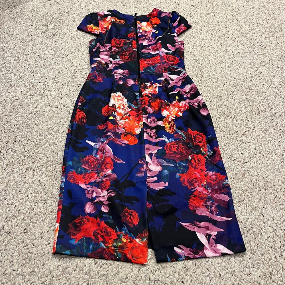 Betsey Johnson Cap Sleeve Floral Sheath Dress Sz 4 Femine Dark Romantic - Picture 5 of 5